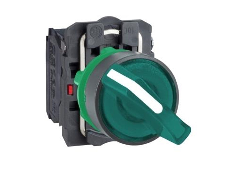 Schneider Electric Harmony rotary switch complete with led and 2 fixed positions in green 230-240vac 1xno + 1xnc xb5ak123m5
