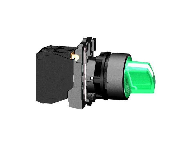 Schneider Electric Harmony rotary switch complete with led and 2 fixed positions in green 230-240vac 1xno + 1xnc xb5ak123m5