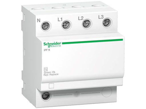Schneider Electric Surge arrester / transient protection ipf 20ka 340v 3pn for home panels with tt or tn-s system mounting in the board and must be replaced by red indication