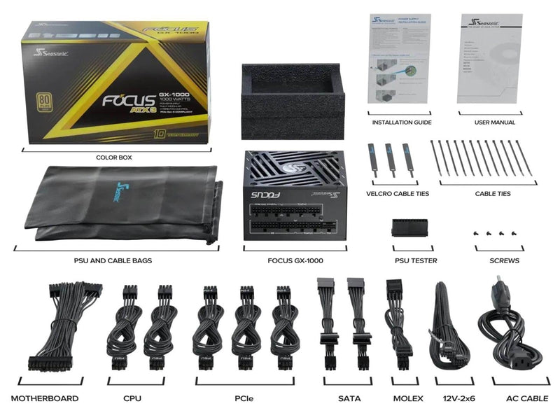 Seasonic FOCUS GX-1000 Netzteile - 1000 Watt - 135 mm - ATX 3.1 - 80 Plus Gold zertifiziert