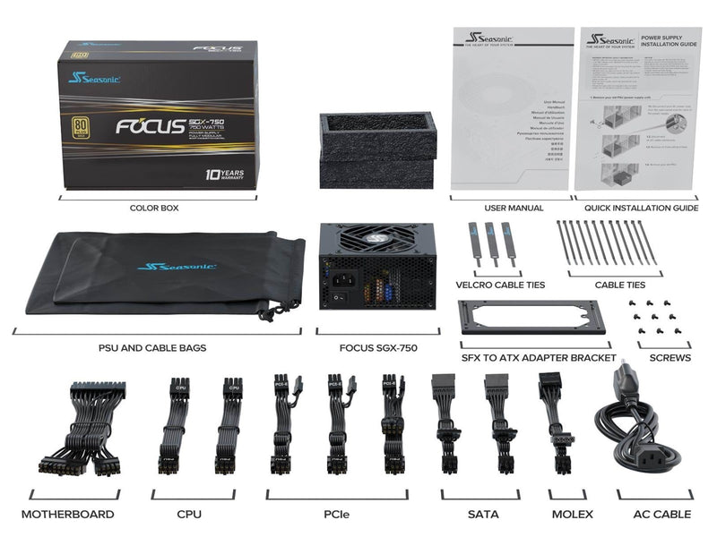 Seasonic Focus SGX 750 Netzteile - 750 Watt - 120 mm - ATX - 80 Plus Gold zertifiziert
