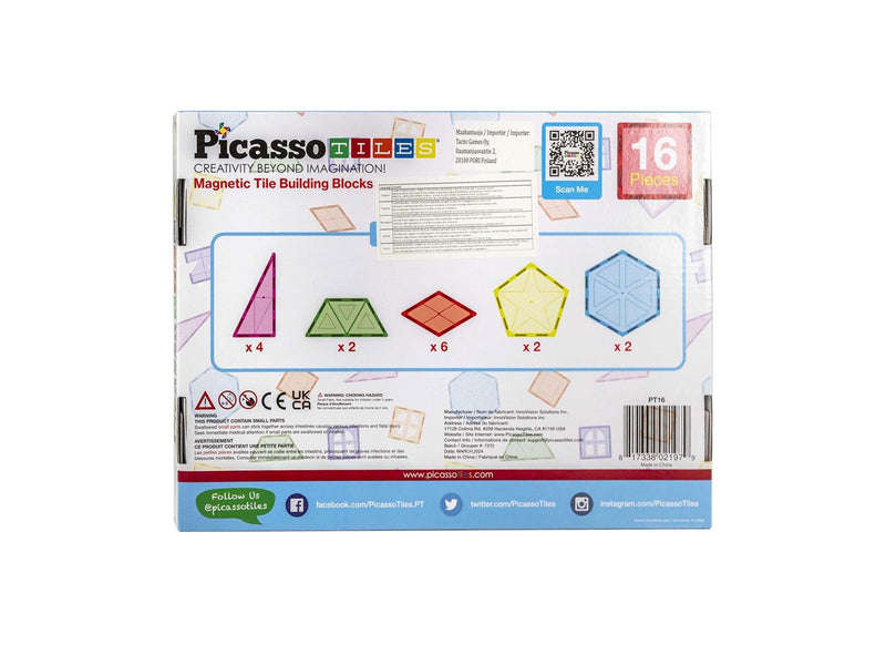 Selecta Play - PicassoTiles Geometry - Magnetic Building Tiles 16pcs.