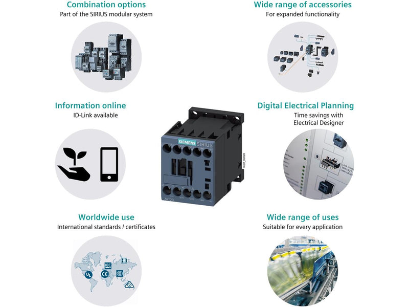 Siemens Power contactor ac-3 7 a 3 kw / 400 v 1 no 24 v ac 50 / 60 hz 3-pole size s00 skrue terminal 3rt2015-1ab01