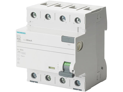 Siemens Rccb 4-polet type a 63a 30 ma 400vac 5sv3346-6