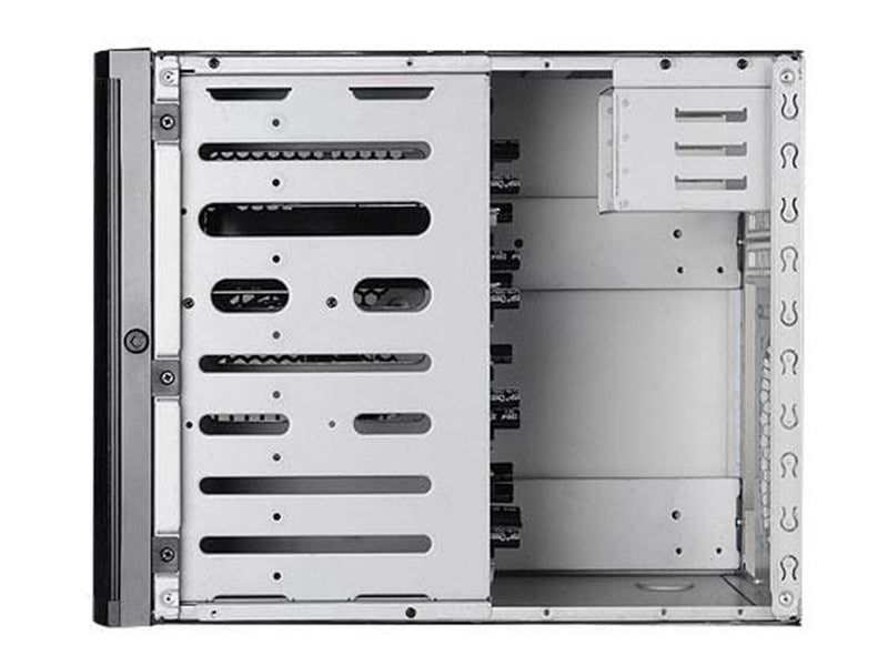 SilverStone DS380 Supports 12 total drives with 8 hot-swappable 3.5” or 2.5” SAS/SATA and 4 fixed 2.5” drives