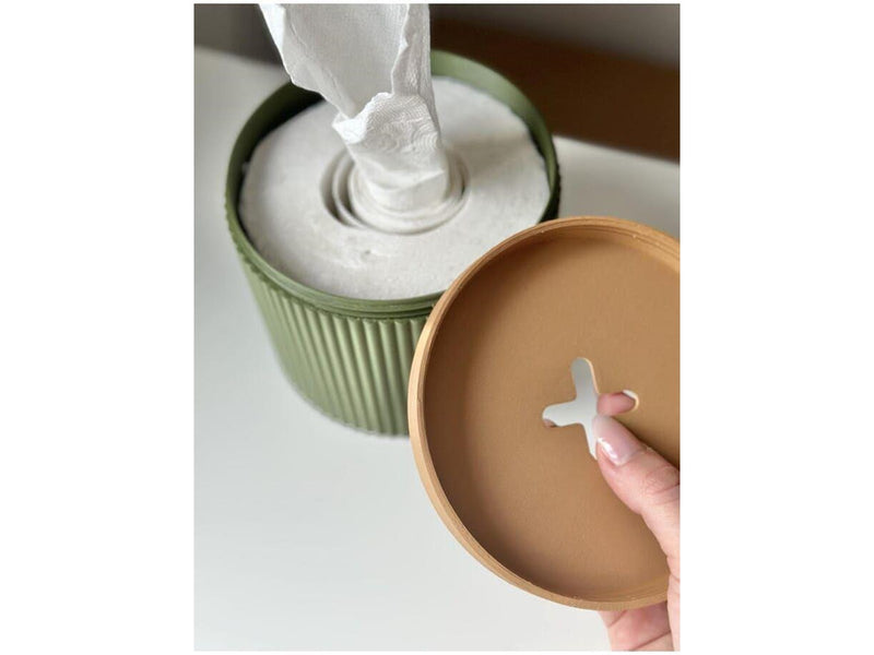 Simiu Paper Dispenser - Round - Olive Green/Beige - 13.5cm