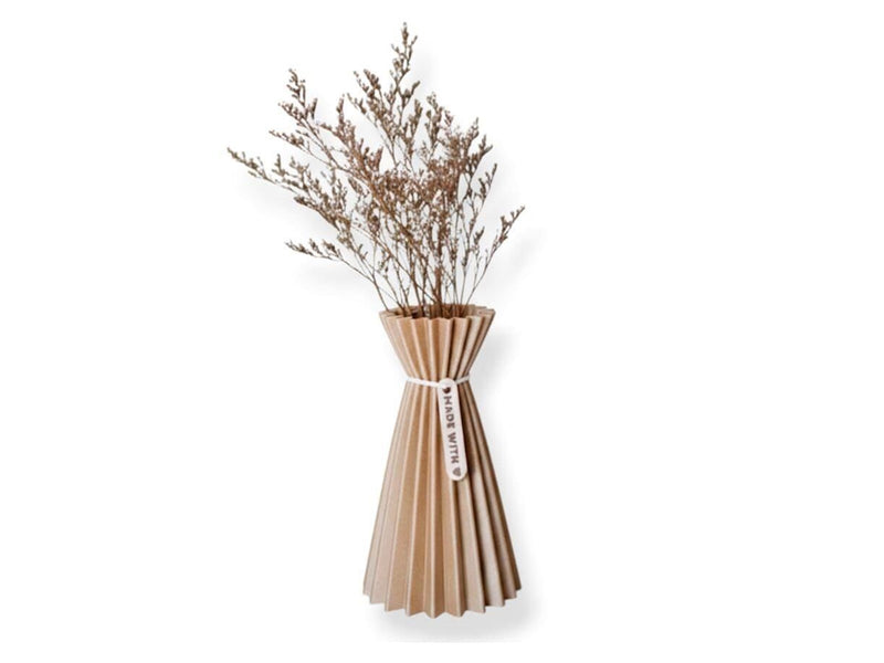 Simiu SLOZENA - Pleated Vase - 20 cm - Wood Look - Sand