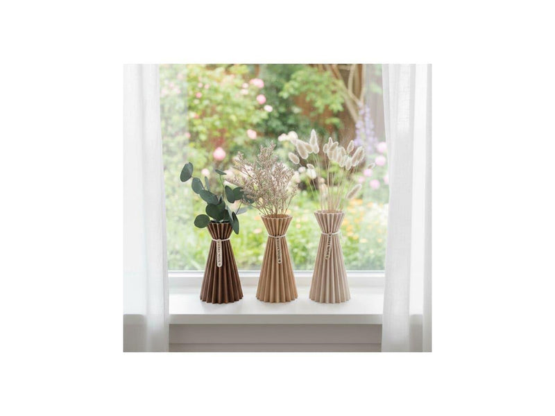 Simiu SLOZENA - Pleated Vase - 20 cm - Wood Look - Sand