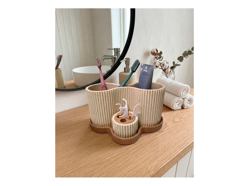 Simiu SNOOVA - Toothbrush Holder With Storage - Marble/Beige