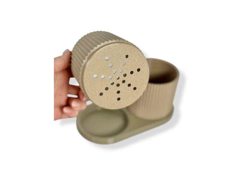 Simiu TWINDA - Double Planter in beige and light olive - 8.5cm