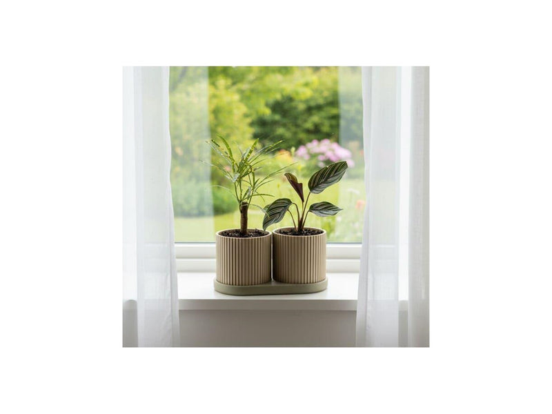Simiu TWINDA - Double Planter in beige and light olive - 8.5cm