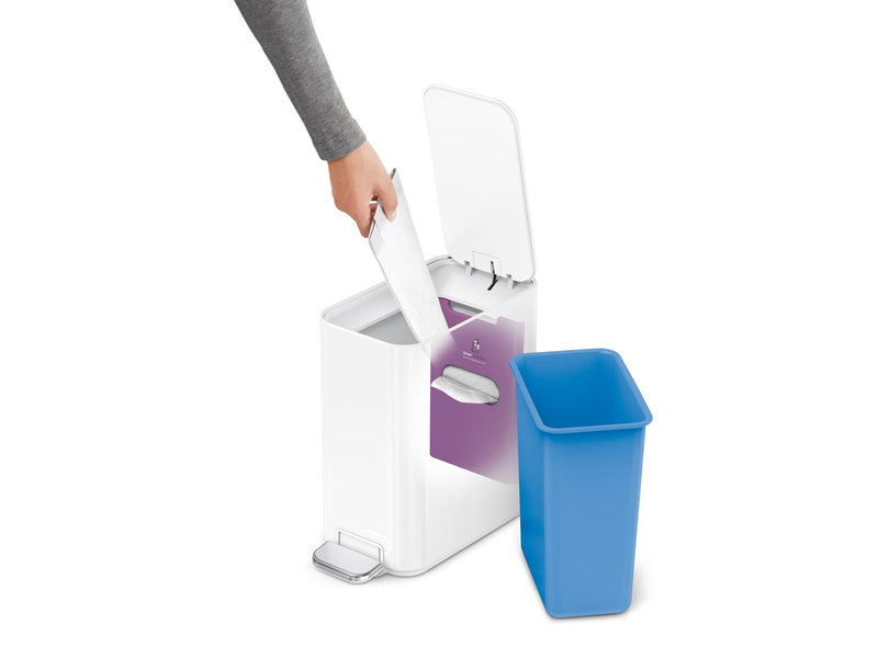 Simplehuman 5L schlanker Pedaleimer, weißer Edelstahl