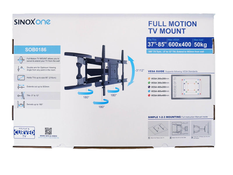 Sinox One TV Wall Mount - 37"-85" - Black - Max 50 kg - recommended for 85"