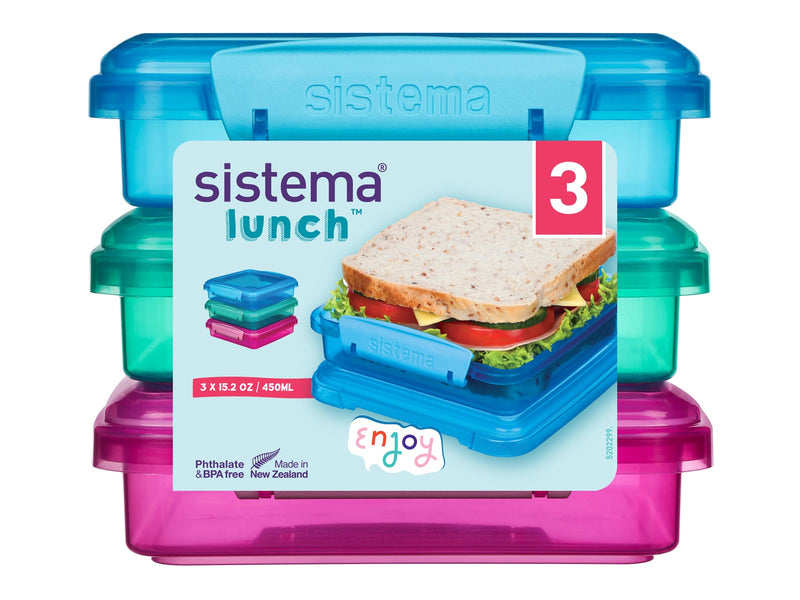 Sistema Pack 450ml Sandwich Box3 Pack Lunch Coloured