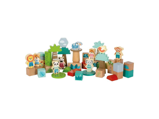 Small Foot - Wooden Building Blocks Jungle Friends - 50 pcs