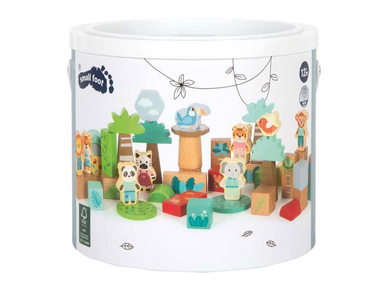 Small Foot - Wooden Building Blocks Jungle Friends - 50 pcs
