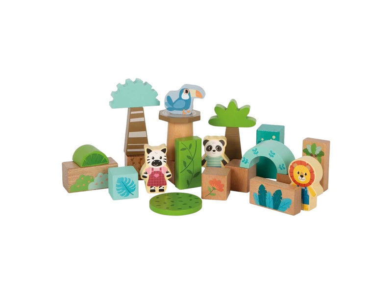 Small Foot - Wooden Building Blocks Jungle Friends - 50 pcs