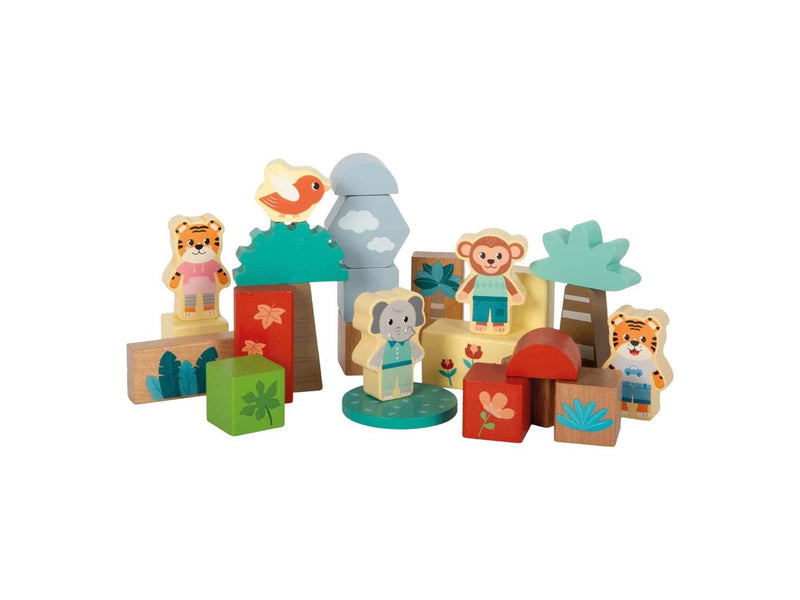 Small Foot - Wooden Building Blocks Jungle Friends - 50 pcs