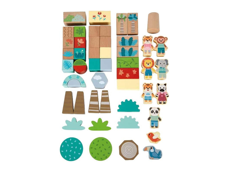 Small Foot - Wooden Building Blocks Jungle Friends - 50 pcs