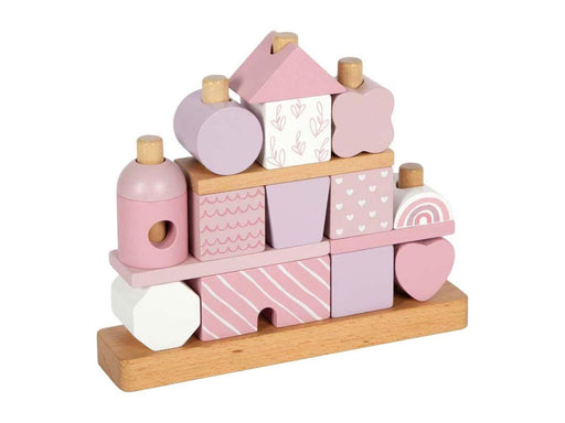 Small Foot - Wooden Stacking House Pink - 18pcs.