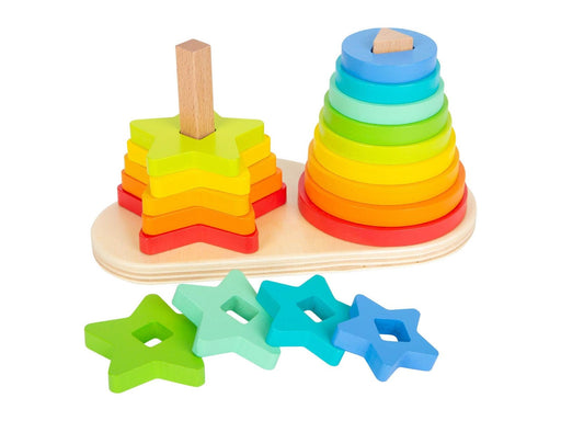 Small Foot - Wooden Stacking Tower Rainbow Circle and Star 19dlg.