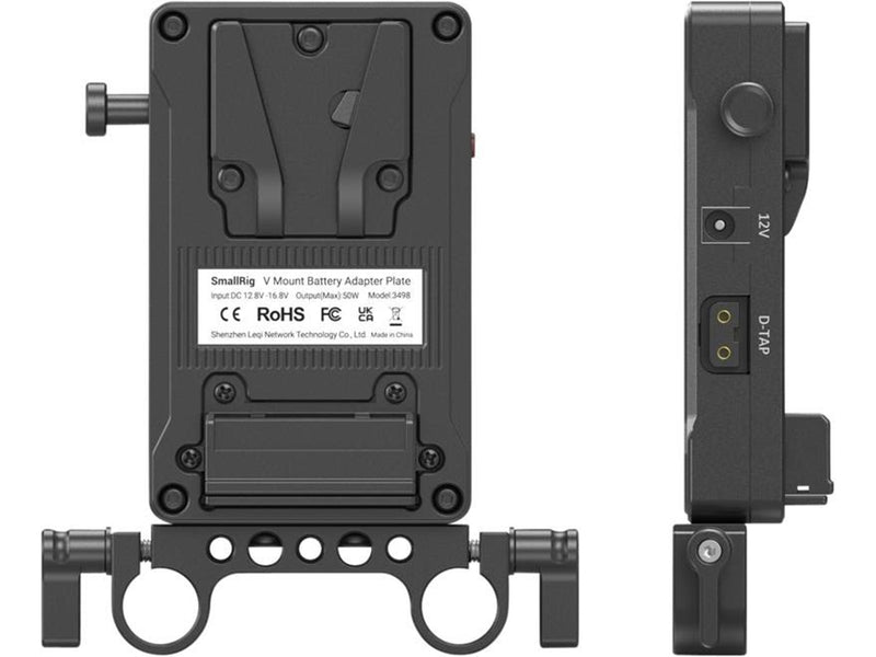 SmallRig 3498 Battery Adapter Plate V-Mount (Basic Version) with Dual Rod Clamp