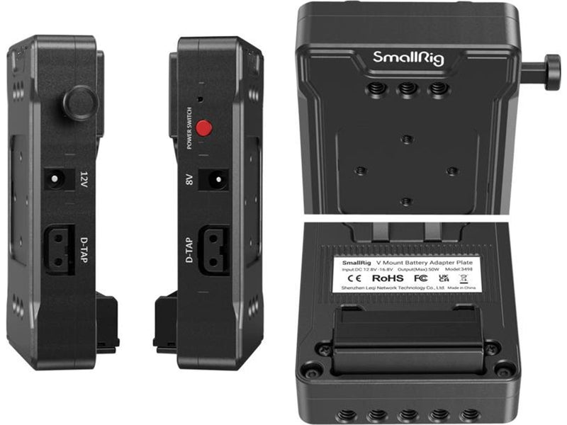 SmallRig 3498 Battery Adapter Plate V-Mount (Basic Version) with Dual Rod Clamp