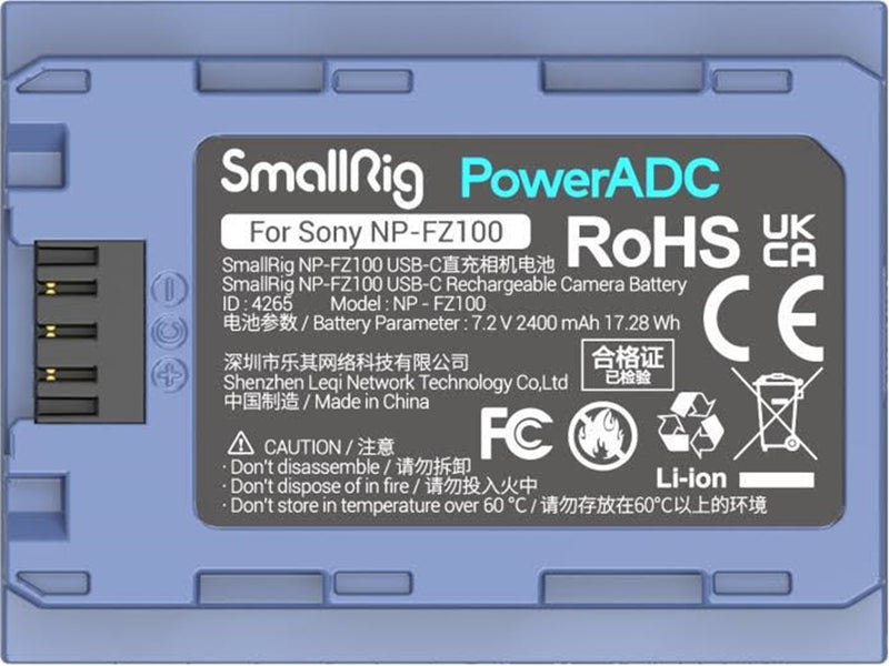 SmallRig 4265 Camera Battery USB-C Rechargable NP-FZ100