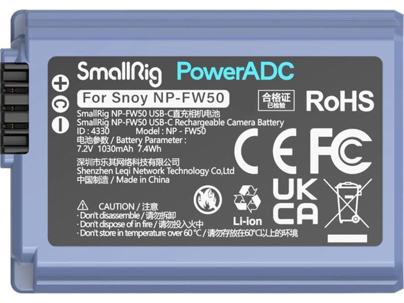 SmallRig 4330 Camera Battery USB-C Rechargable NP-FW50