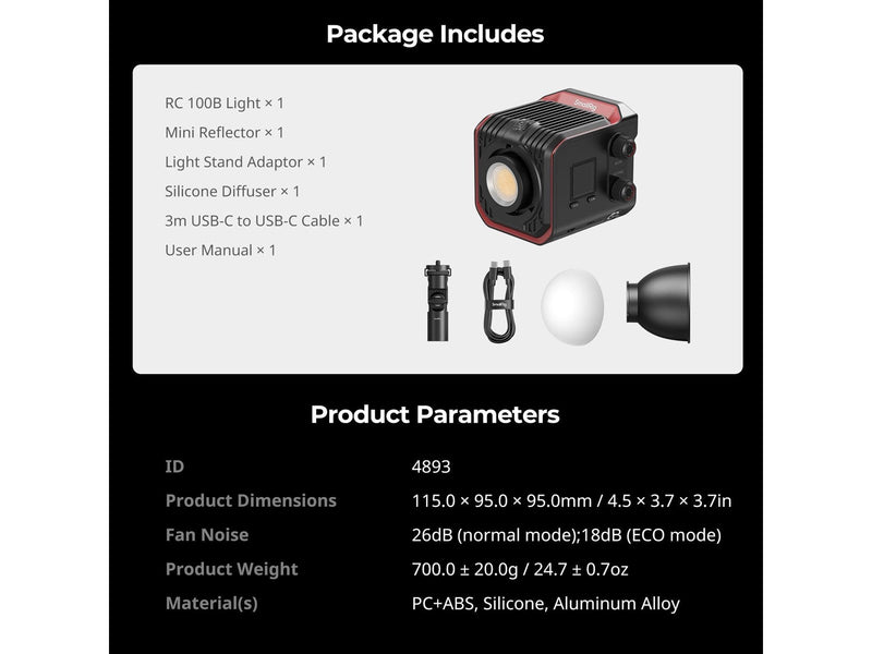 SmallRig 4894 RC 100B COB LED Video Light (Mobile Version)