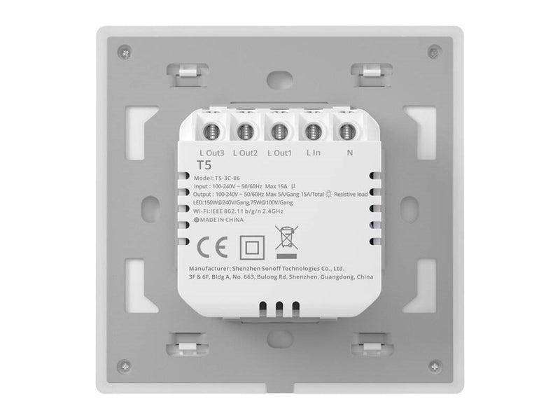 Sonoff TX T5 3C (3-channel) Wi-Fi smart touch wall switch.