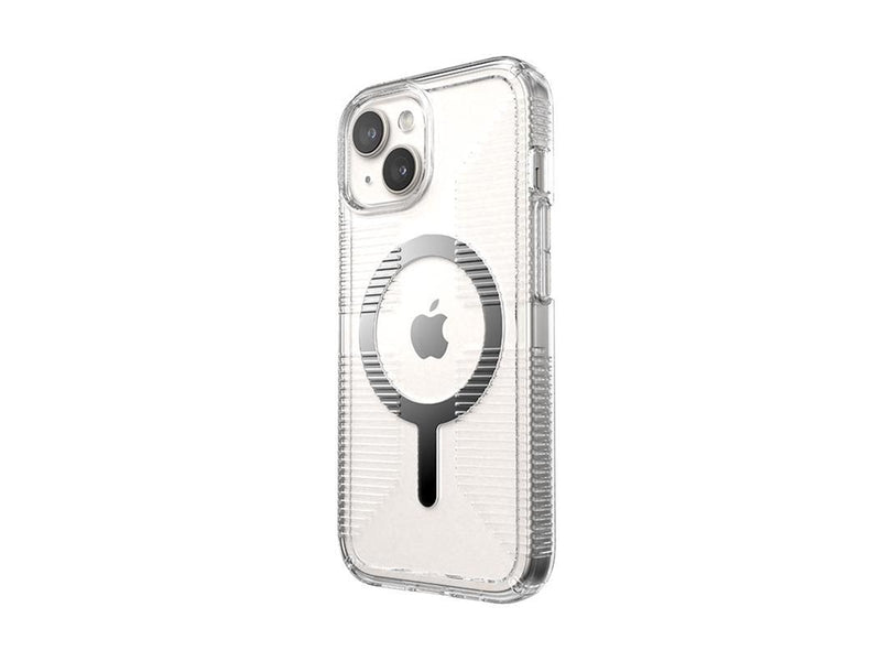 Speck Gemshell Grip + MagSafe - Case for iPhone 17e / 16e / 15 / 14 / 13 - Clear / Chrome Finish