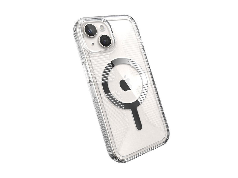 Speck Gemshell Grip + MagSafe - Case for iPhone 17e / 16e / 15 / 14 / 13 - Clear / Chrome Finish