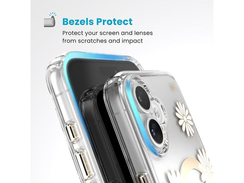 Speck Presidio Lux ClickLock & MagSafe - iPhone 16 Plus Case - Sunshine Daisies / Clear / Gold