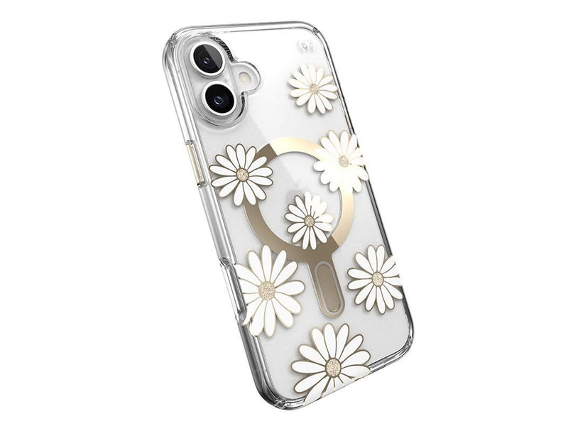 Speck Presidio Lux ClickLock & MagSafe - iPhone 16 Plus Case - Sunshine Daisies / Clear / Gold