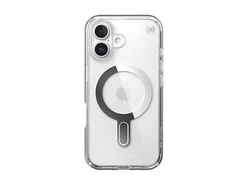 Speck Presidio Perfect-Clear ClickLock & MagSafe - iPhone 16 Case - Clear / Chrome Finish / Serene Silver