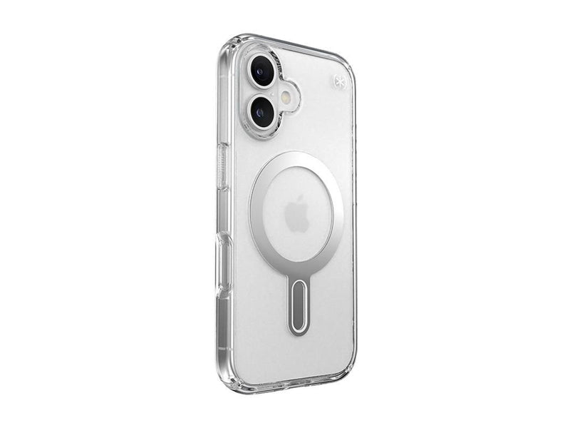 Speck Presidio Perfect-Clear ClickLock & MagSafe - iPhone 16 Case - Clear / Chrome Finish / Serene Silver