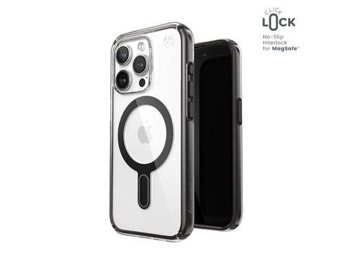 Speck Presidio Perfect-Clear ClickLock & Magsafe - iPhone 15 Pro Case - Clear / Frosted Black / Slate Gray