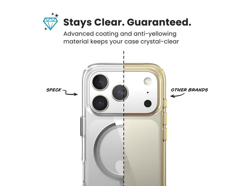 Speck Presidio Perfect Clear MagSafe - iPhone 17 Pro Case - Clear / Silver