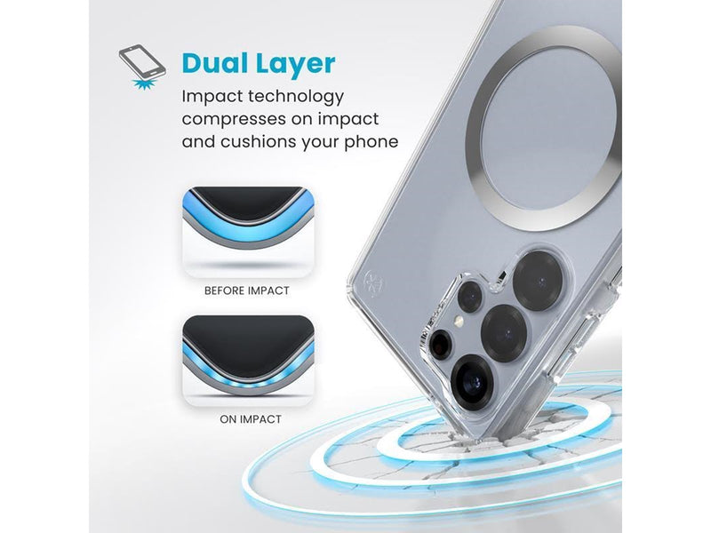 Speck Presidio Perfect-Clear Magnet - Samsung Galaxy S25 Ultra MagSafe Case - Clear / Chrome Finish / Serene Silver