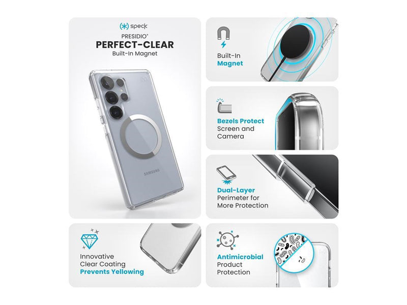 Speck Presidio Perfect-Clear Magnet - Samsung Galaxy S25 Ultra MagSafe Case - Clear / Chrome Finish / Serene Silver