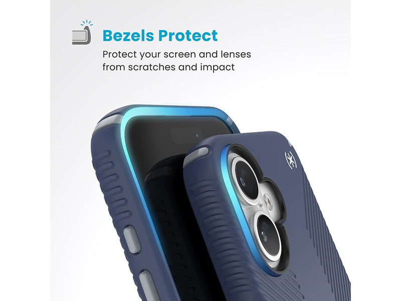 Speck Presidio2 Grip ClickLock & MagSafe - iPhone 16 Case - Coastal Blue / Dust Gray / White
