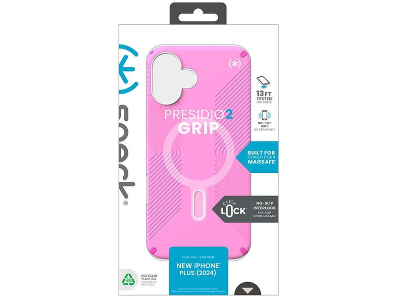 Speck Presidio2 Grip ClickLock & MagSafe - iPhone 16 Plus Case - True Pink / Shocking Pink / White