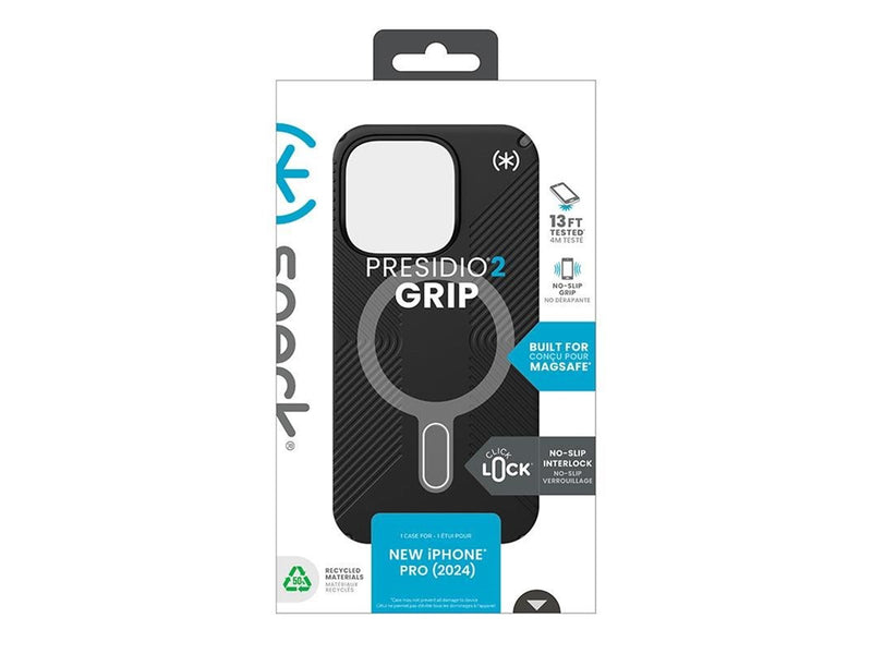 Speck Presidio2 Grip ClickLock & MagSafe - iPhone 16 Pro Case - Black / Slate Gray / White