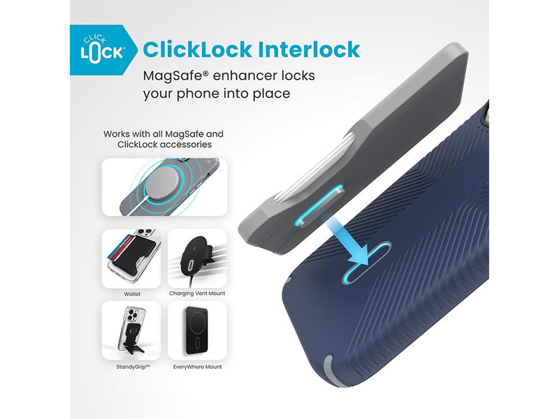 Speck Presidio2 Grip ClickLock & MagSafe - iPhone 16 Pro Case - Coastal Blue / Dust Gray / White
