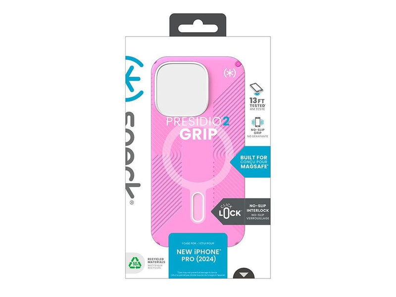 Speck Presidio2 Grip ClickLock & MagSafe - iPhone 16 Pro Case - True Pink / Shocking Pink / White
