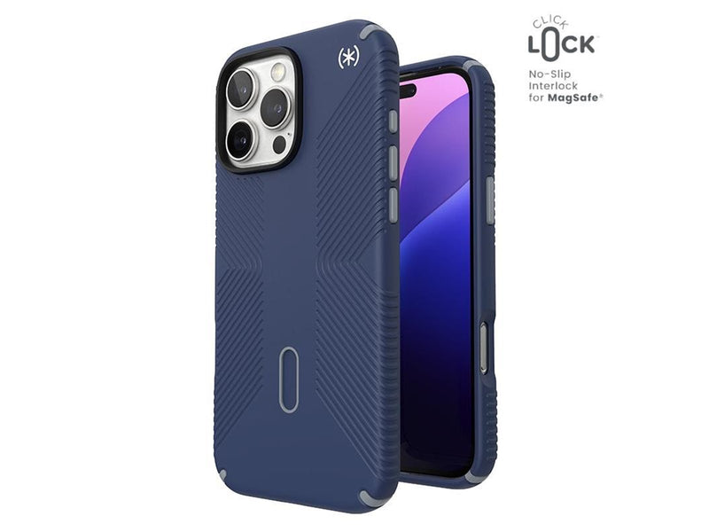 Speck Presidio2 Grip ClickLock & MagSafe - iPhone 16 Pro Max Case - Coastal Blue / Dust Gray / White