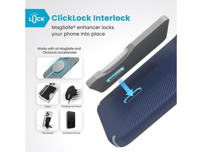 Speck Presidio2 Grip ClickLock & MagSafe - iPhone 16 Pro Max Case - Coastal Blue / Dust Gray / White