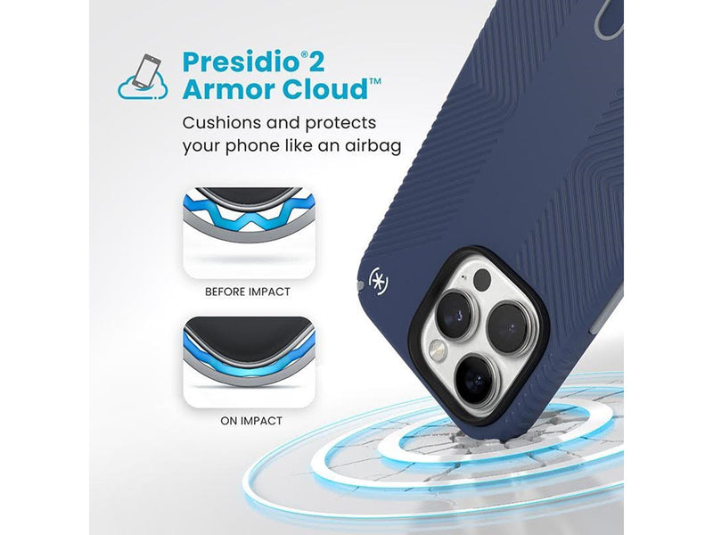 Speck Presidio2 Grip ClickLock & MagSafe - iPhone 16 Pro Max Case - Coastal Blue / Dust Gray / White