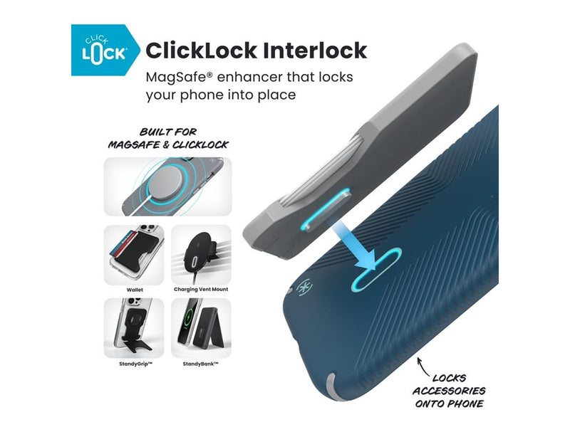 Speck Presidio2 Grip ClickLock & MagSafe - iPhone Air Case - Deep Sea / Silver Metallic / Spell Blue
